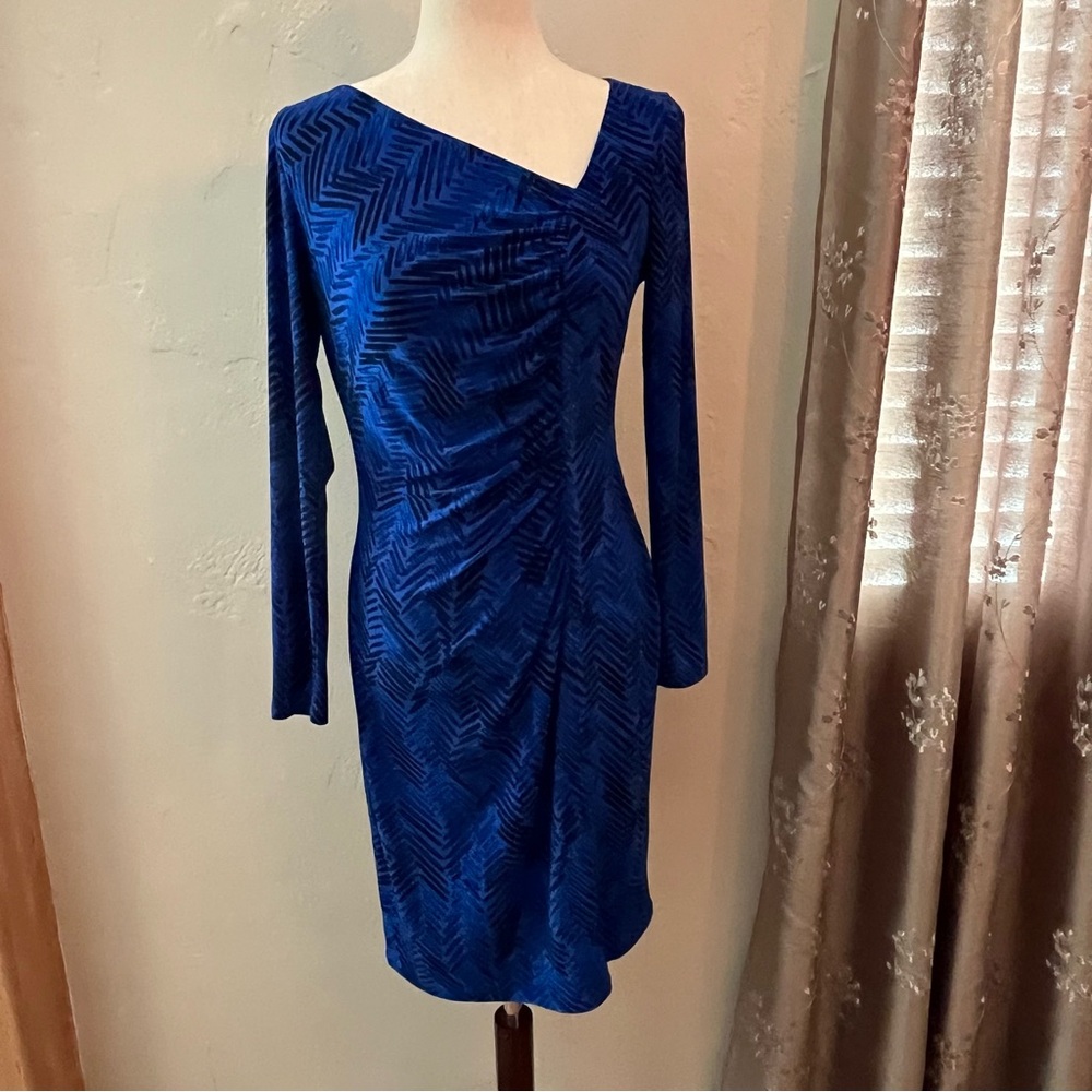 Chaps Size Small Blue and Black Asymmetrical Sheath  Dress (fits size 6)